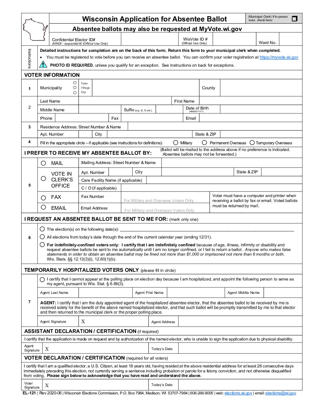 Absentee Ballot Application EL-121