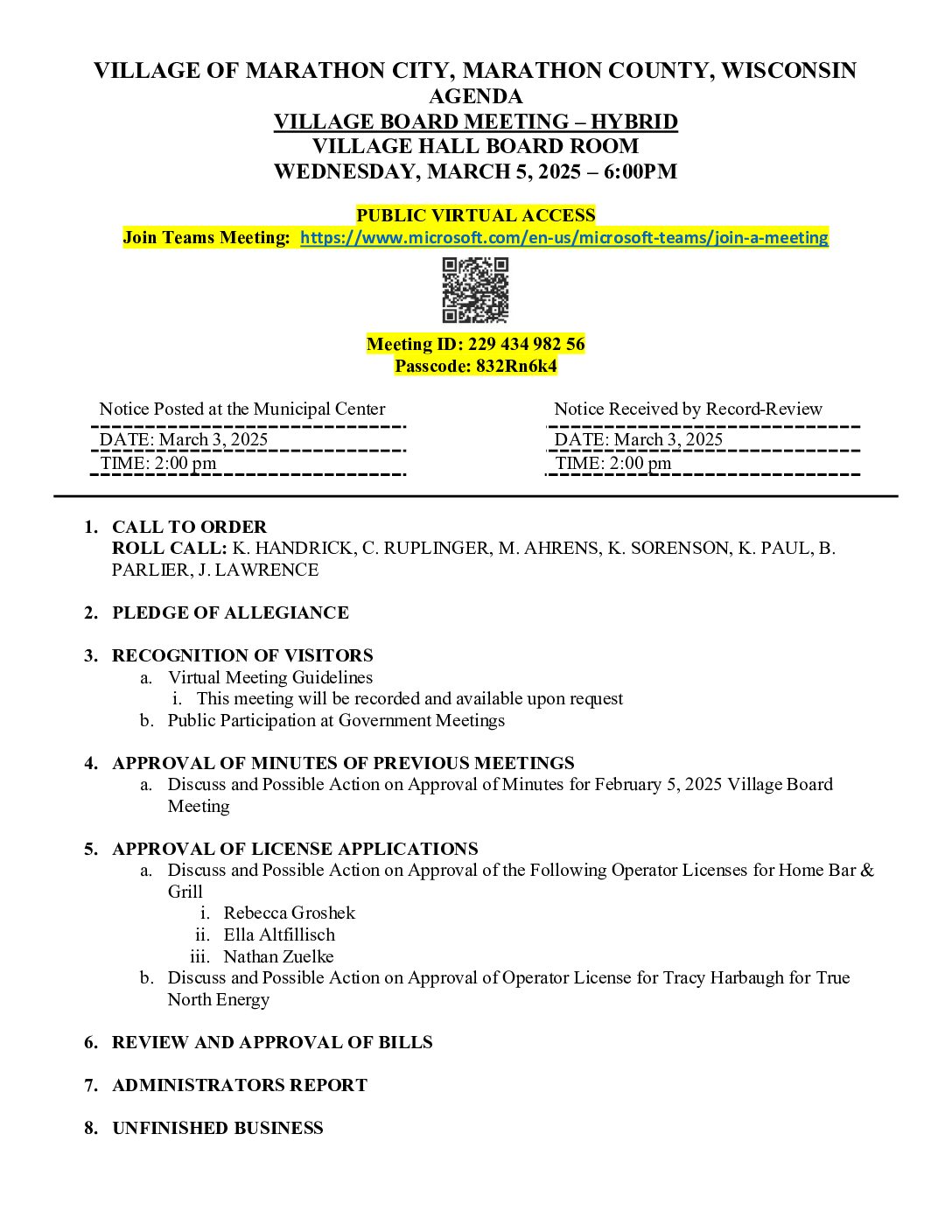 Village Agenda 03.05.2025