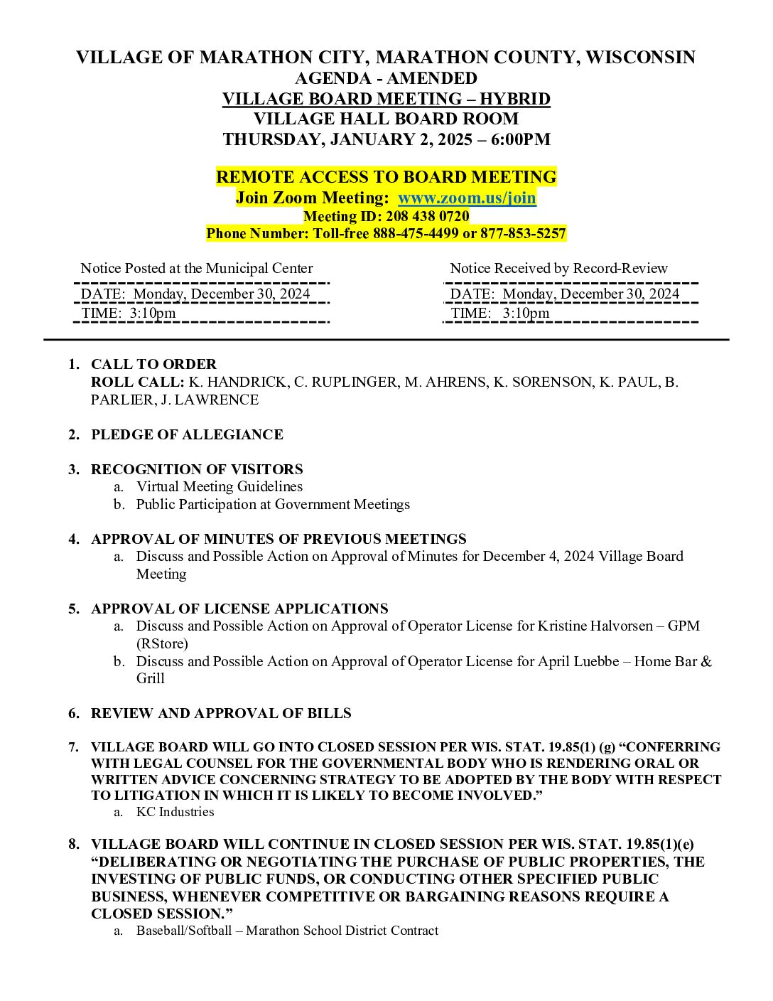 Village Agenda 01.02.2025