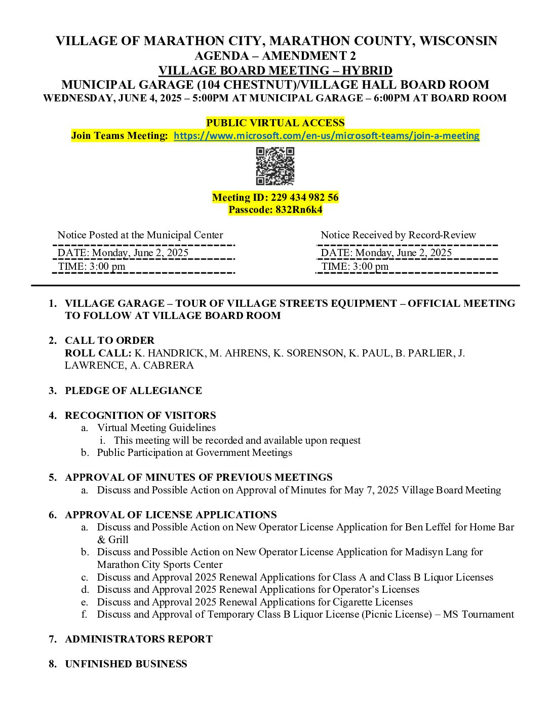 Village Agenda 06.04.2025