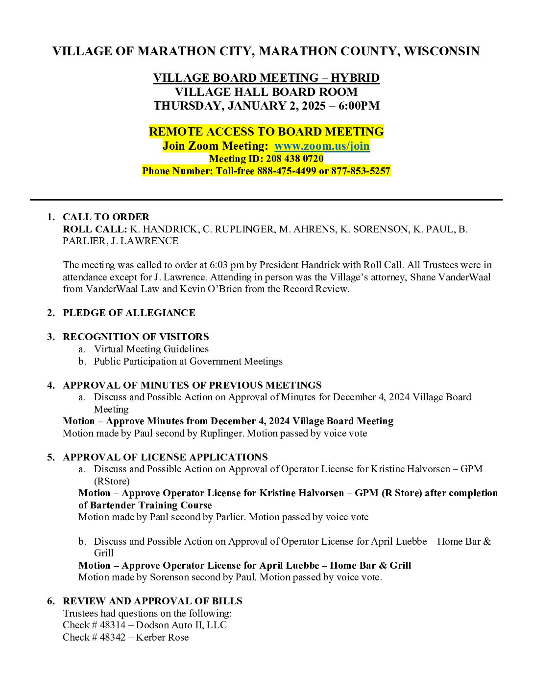 Village Minutes 01.02.2025
