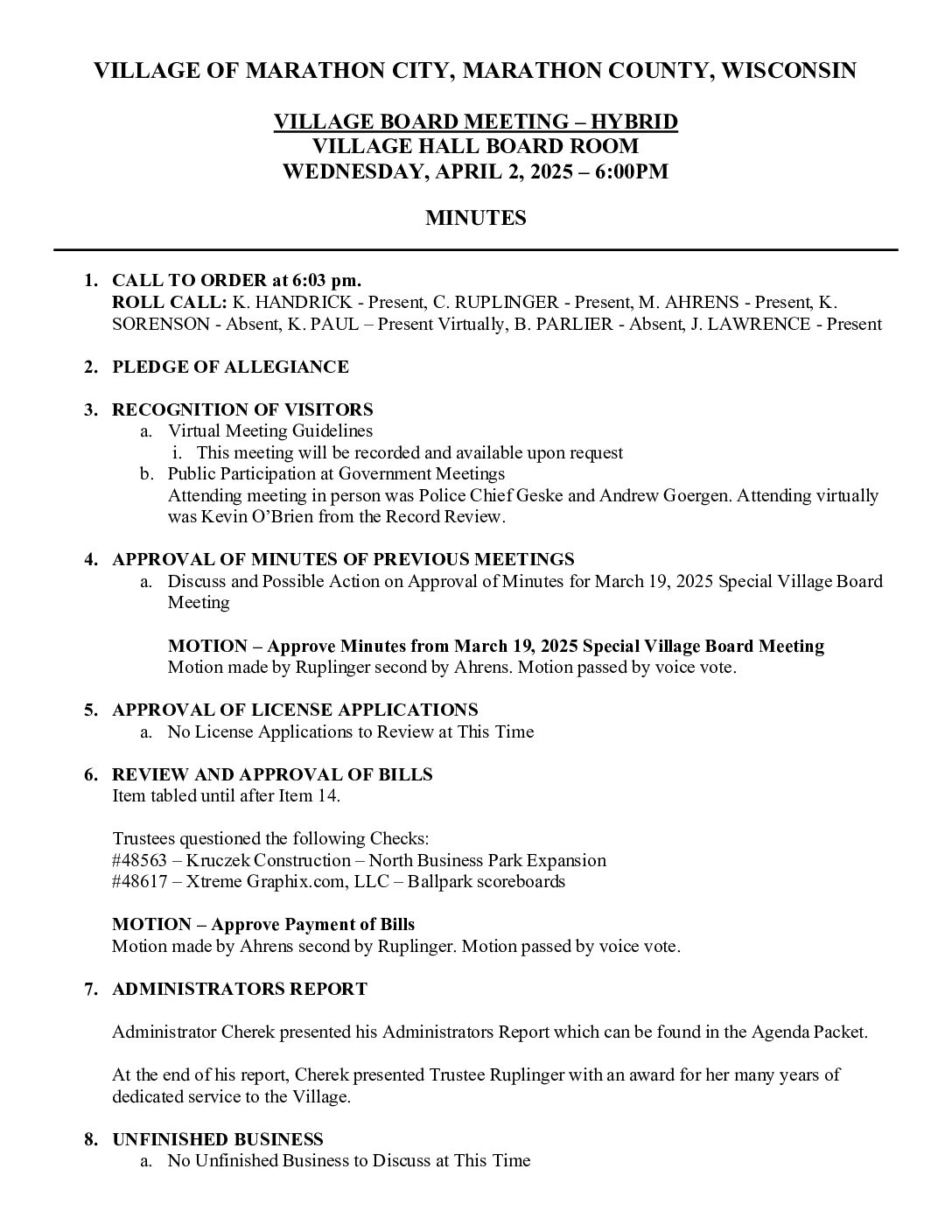 Village Minutes 04.02.2025