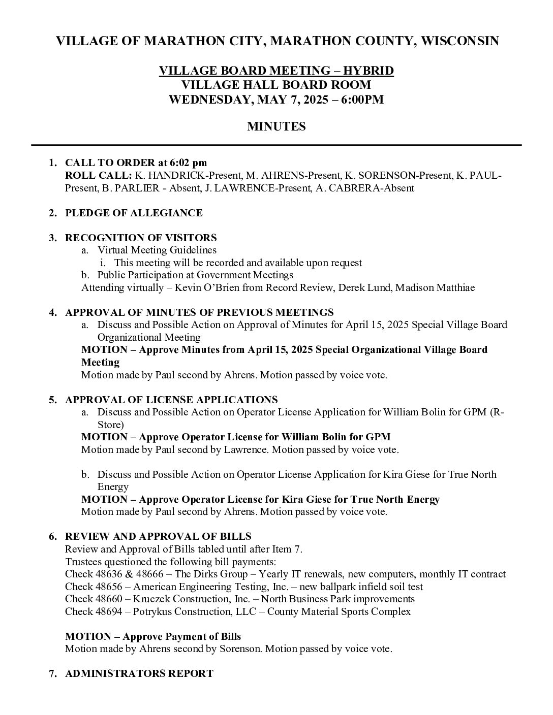 Village Minutes 05.07.2025