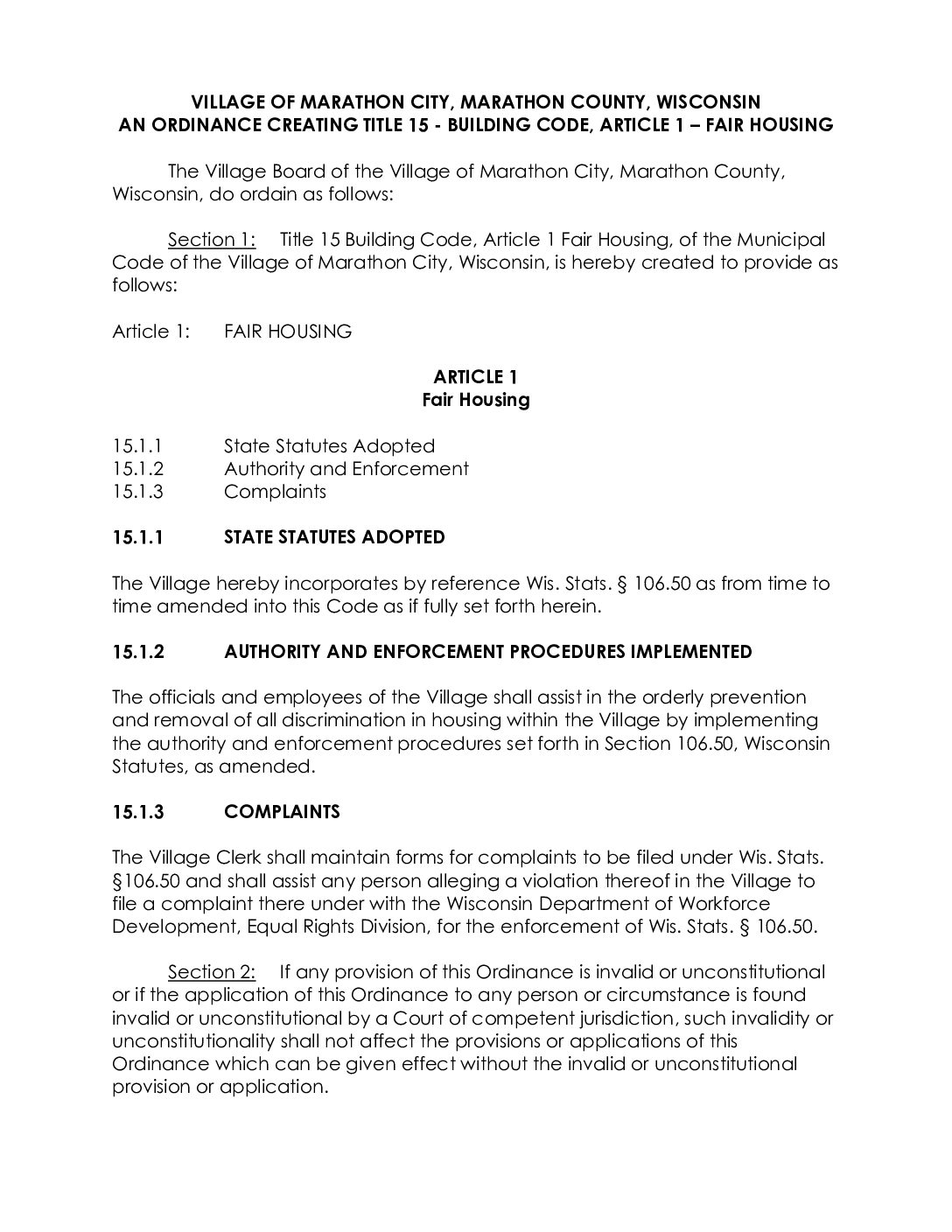 Title 15 – Fair Housing