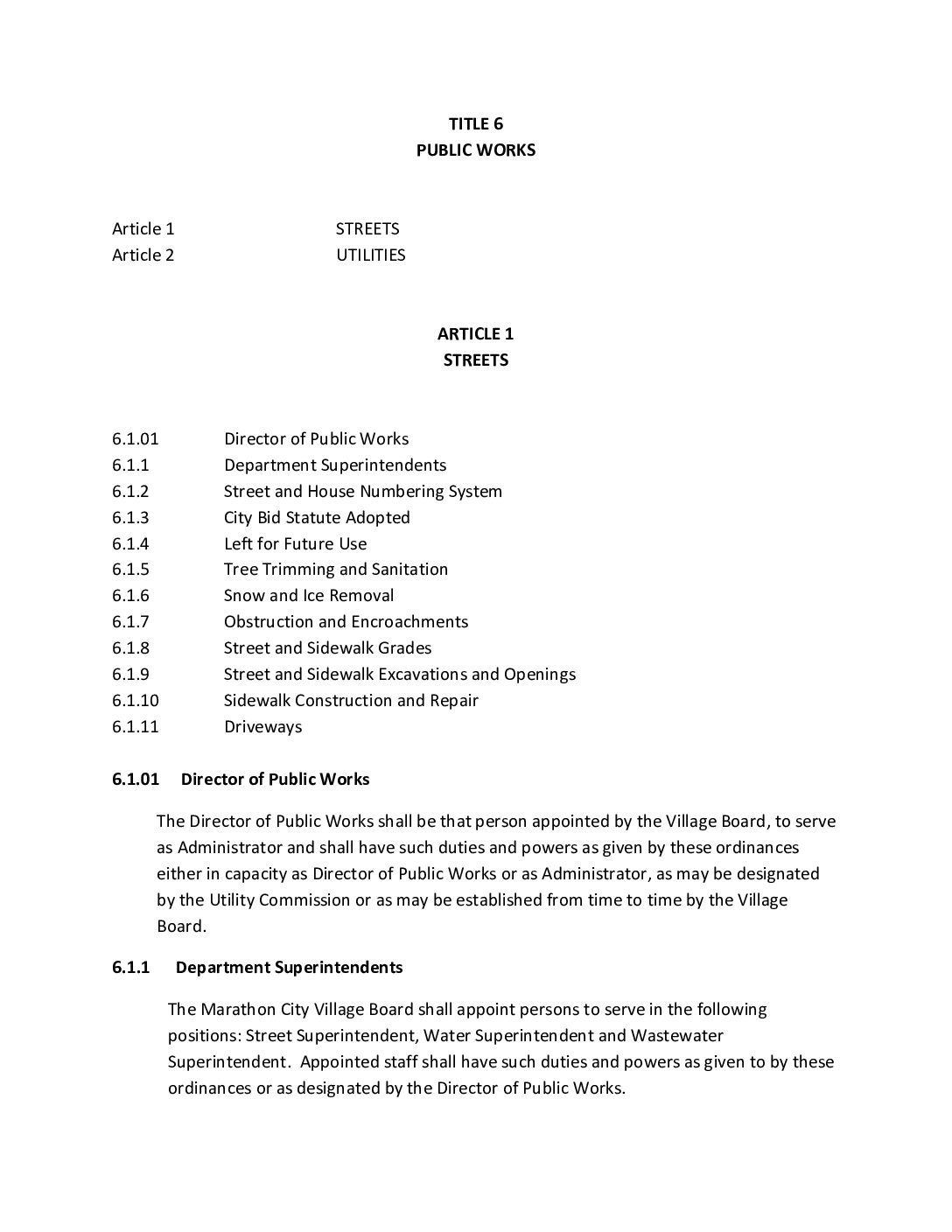Title 06 – Public Works