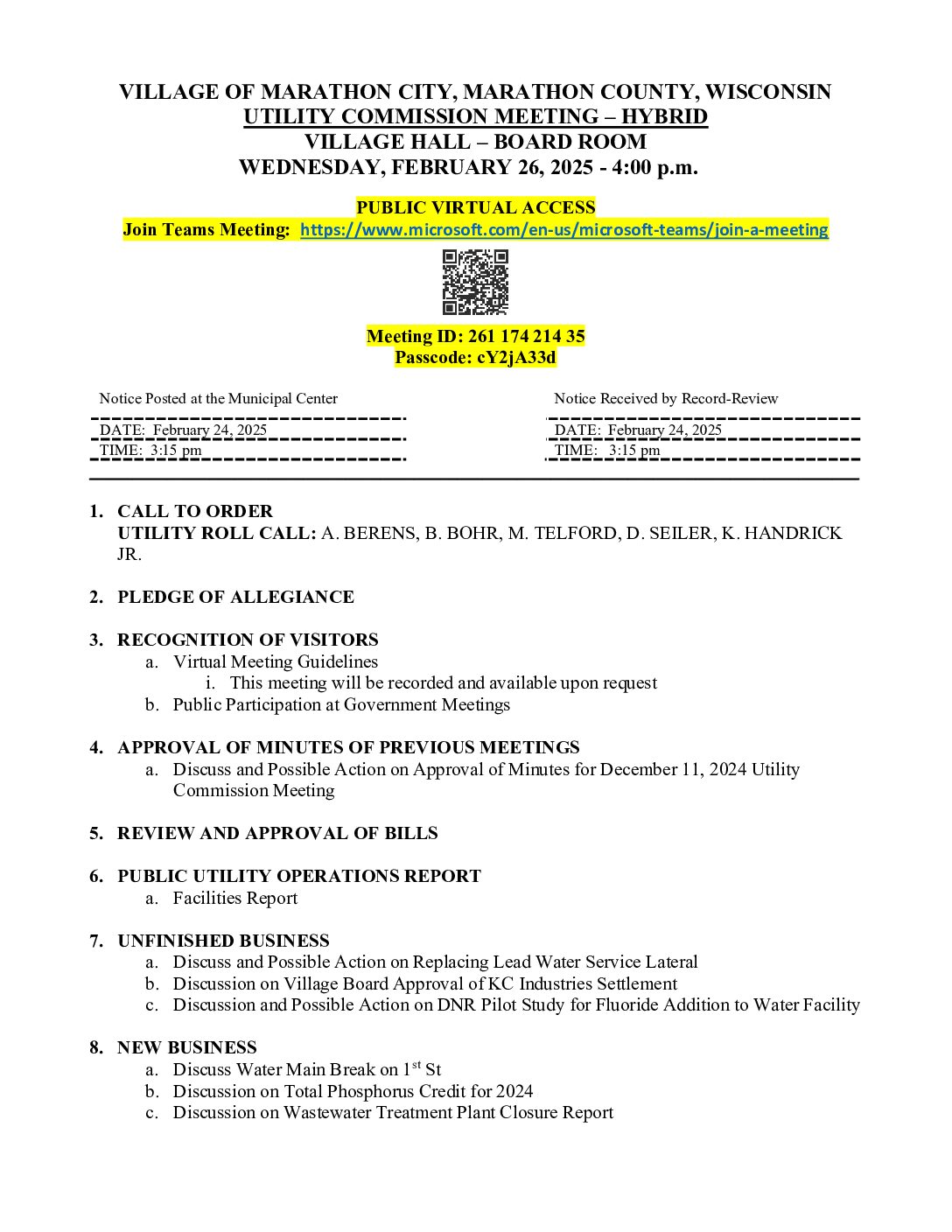 Utility Agenda 02.26.2025