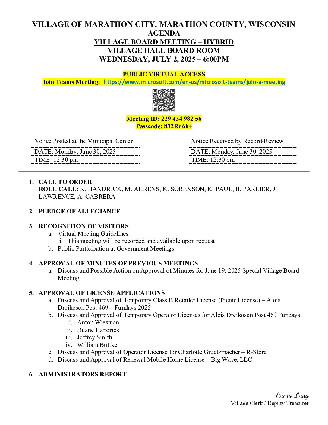 Village Agenda 07.02.2025