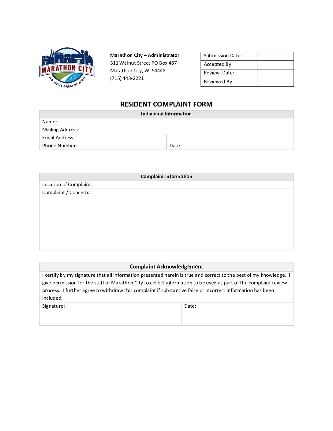Complaint Form (Village Resident)