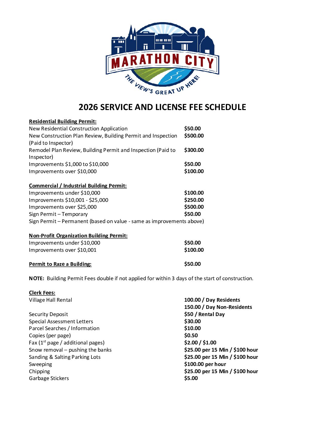 Service Fee Schedule