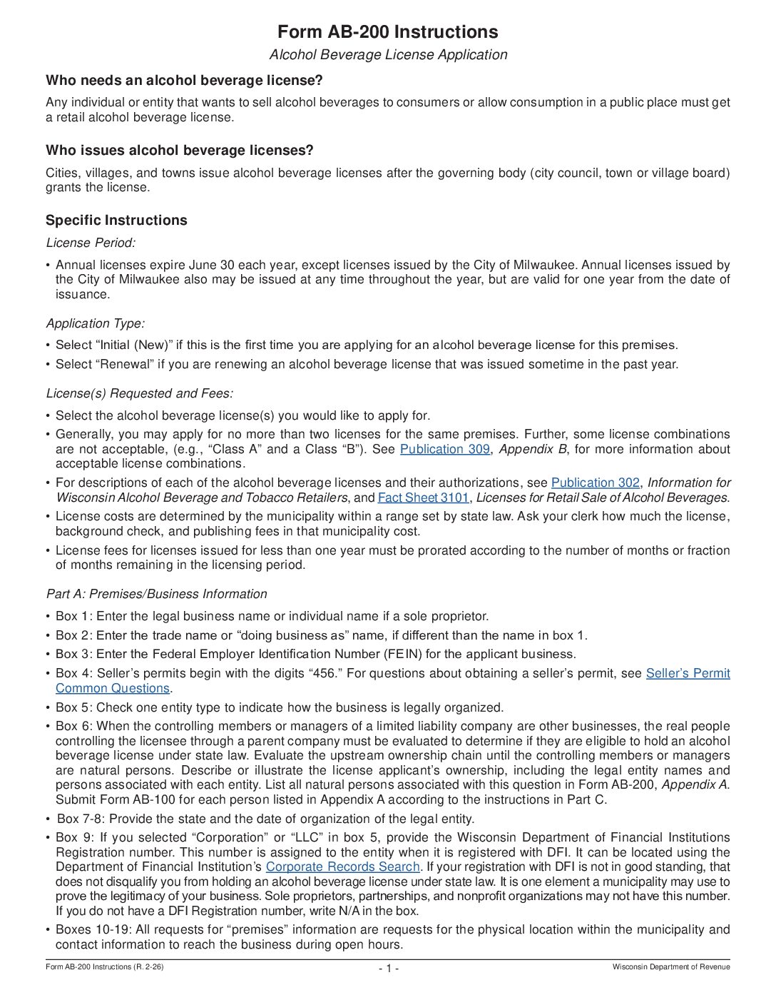 Alcohol Beverage License Application (AB-200) – Fillable