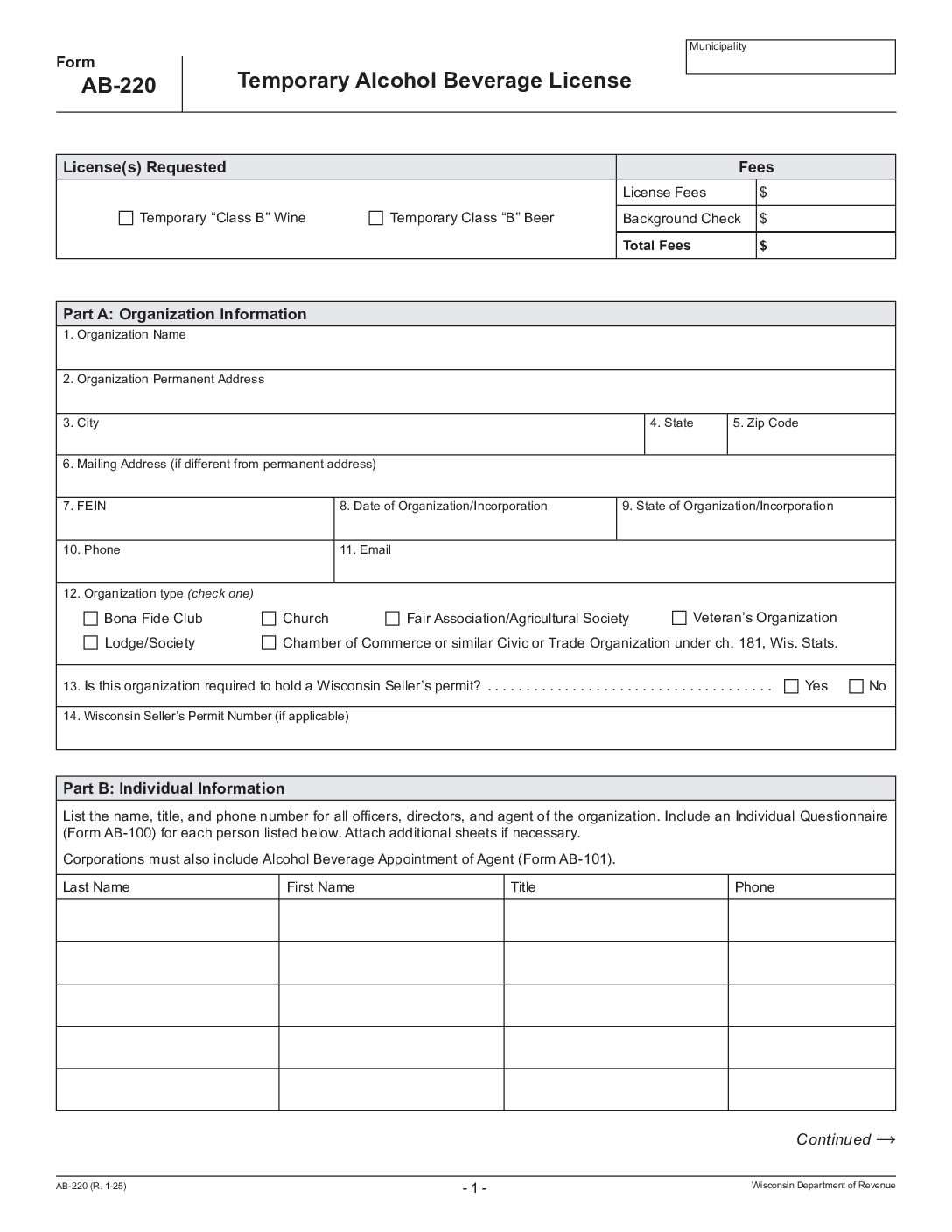 Temporary Liquor “Picnic” License Application (AB-220) – Fillable