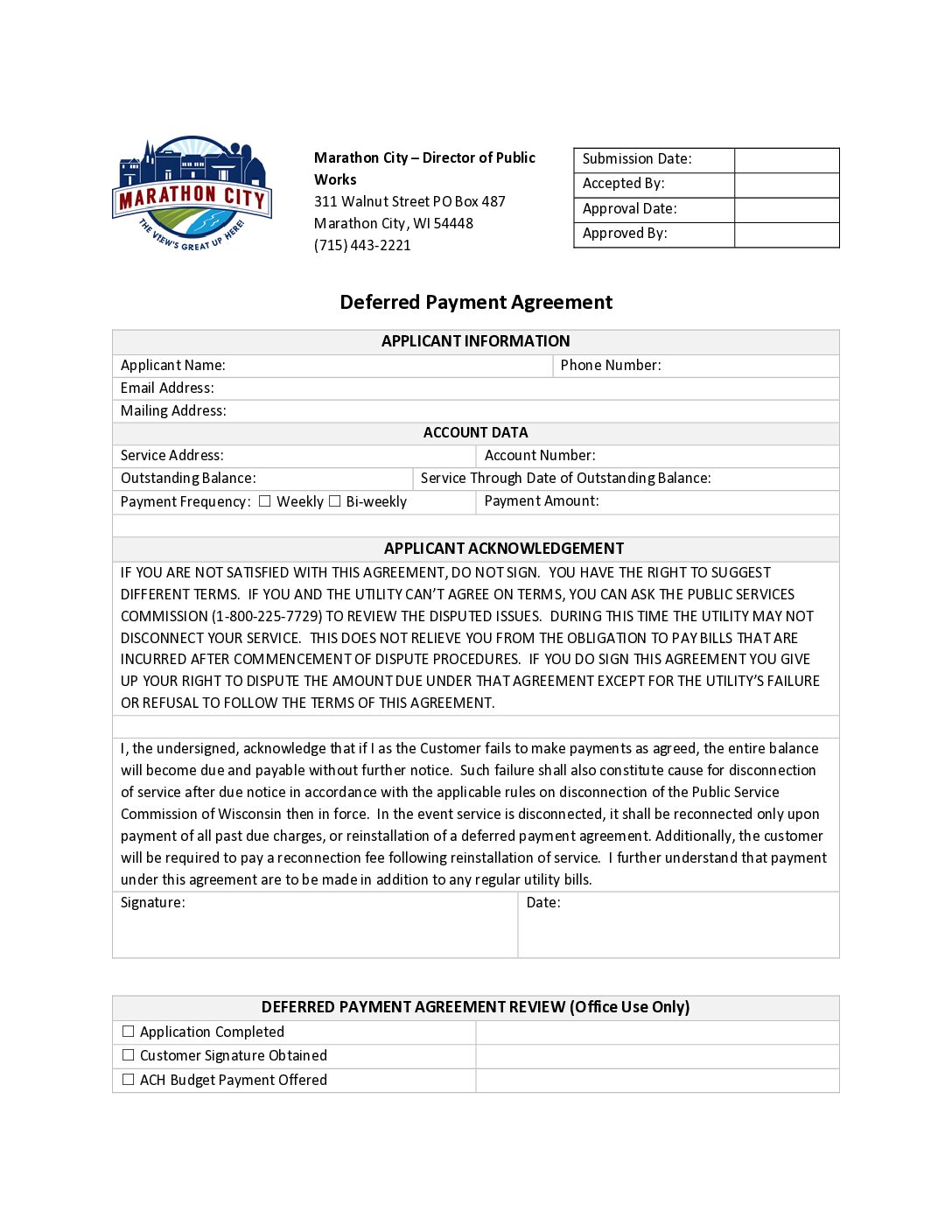 Deferred Payment Agreement