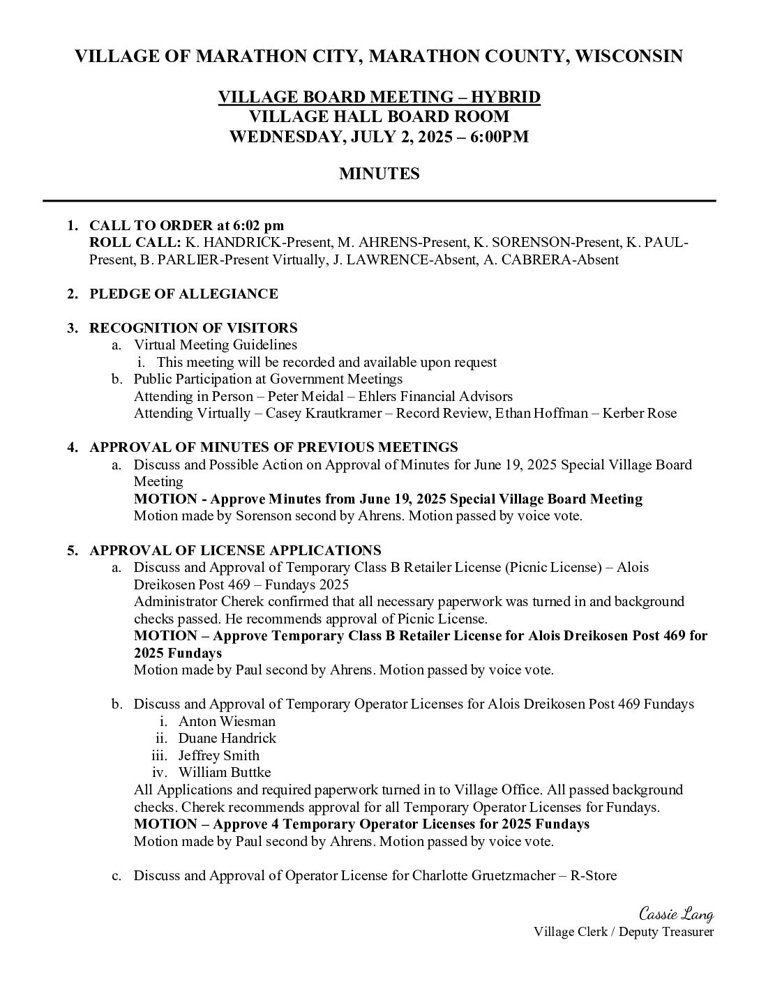 Village Minutes 07.02.2025