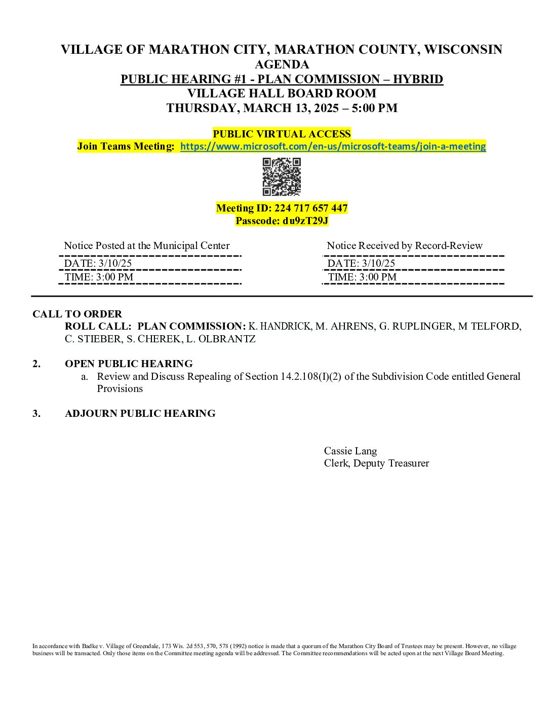 Plan Commission/Public Hearing Agenda 03.13.2025