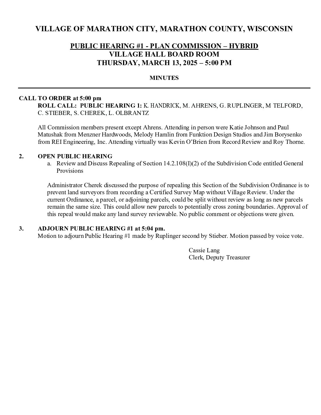 Plan Commission/Public Hearing Minutes 03.13.2025