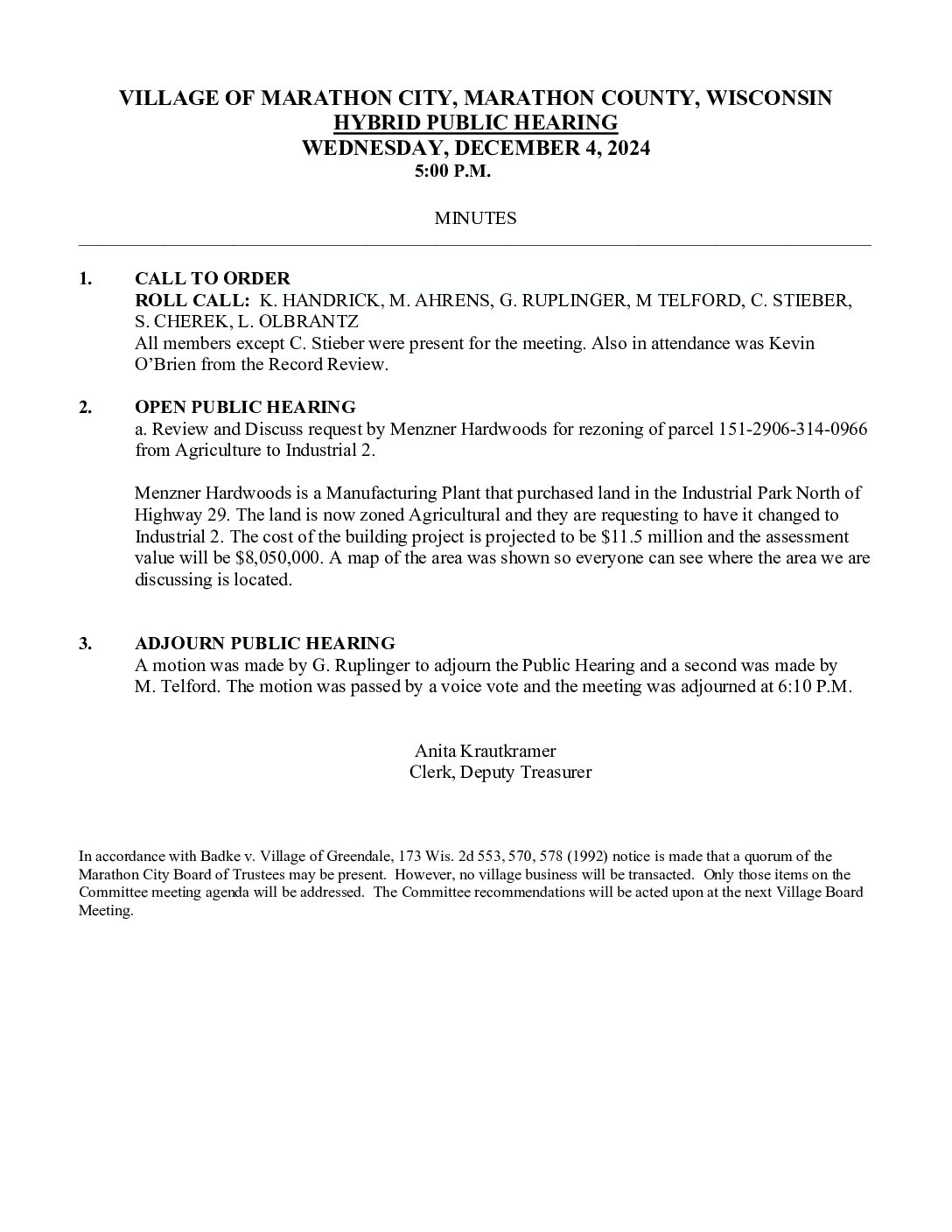 Plan Commission/Public Hearing Minutes 12.04.2024