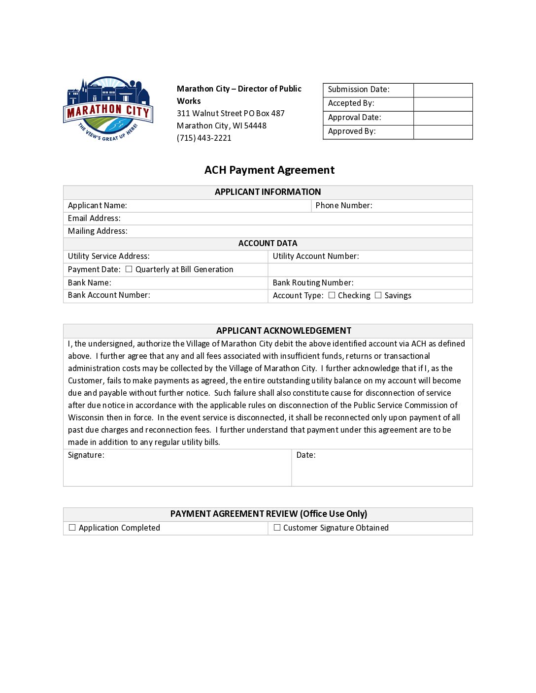 Quarterly ACH Payment Agreement