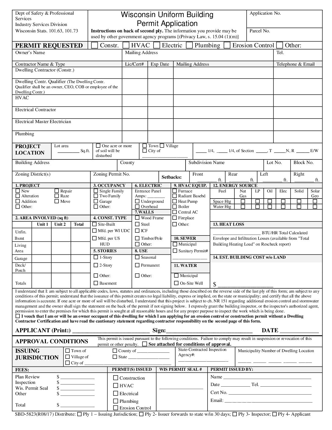 WI Uniform Building Permit Application (SBD5823)