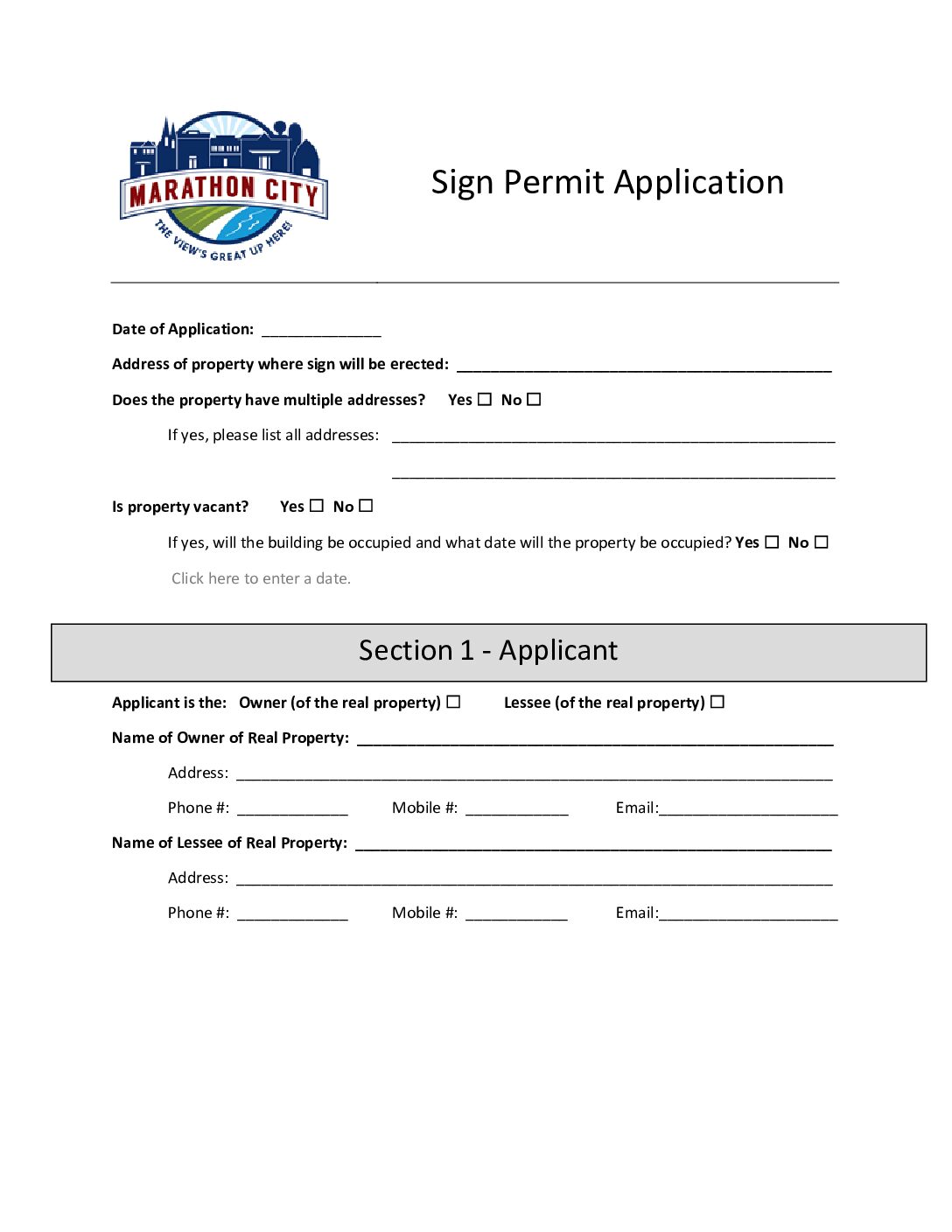 Sign Permit Application