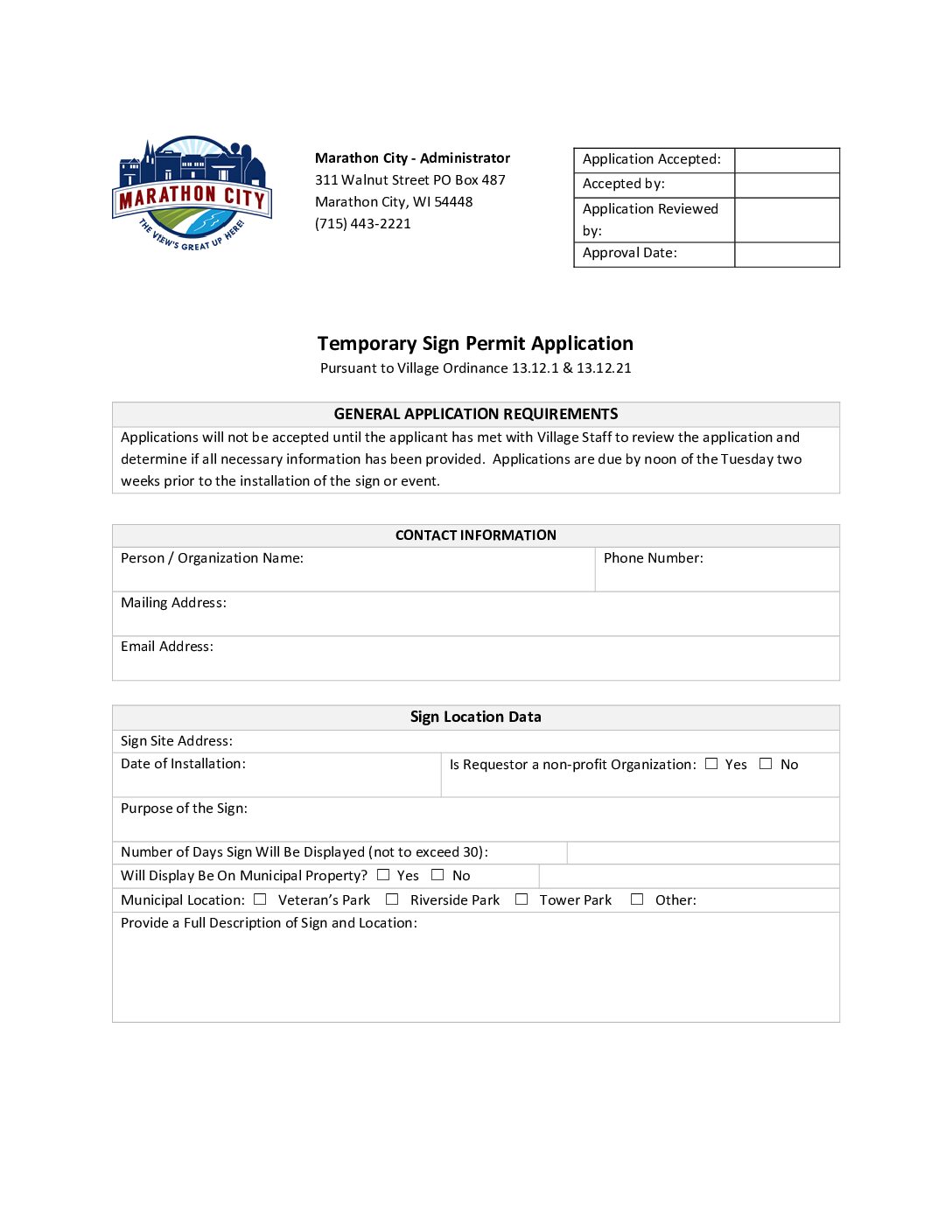Temporary Sign Permit Application