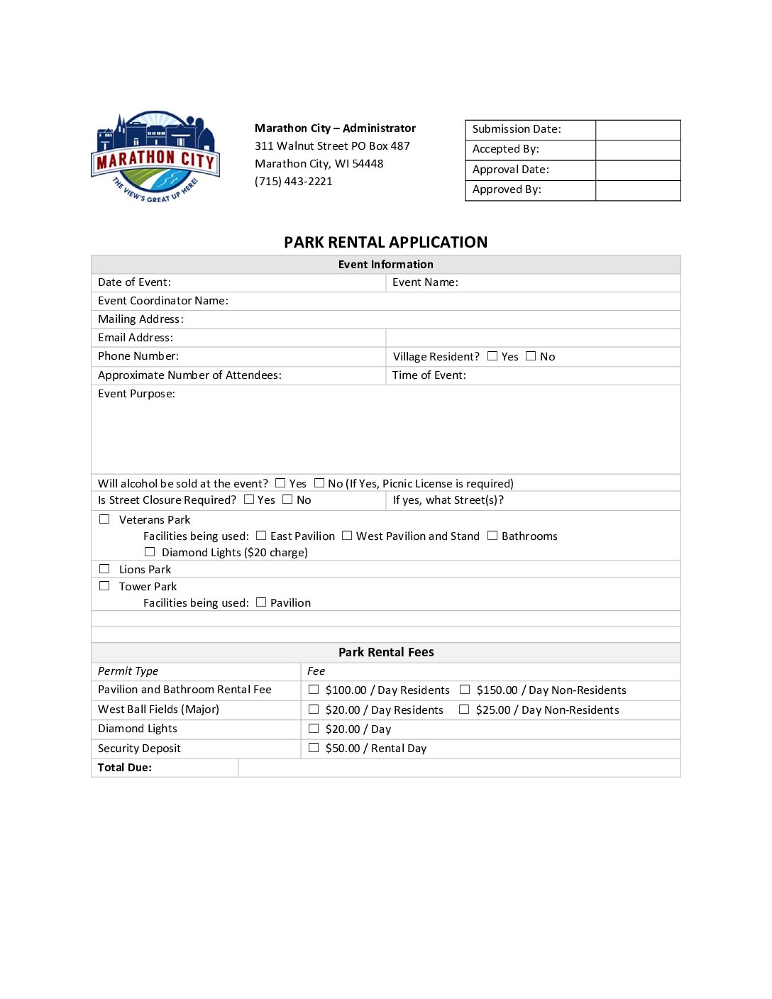 Park Rental Agreement