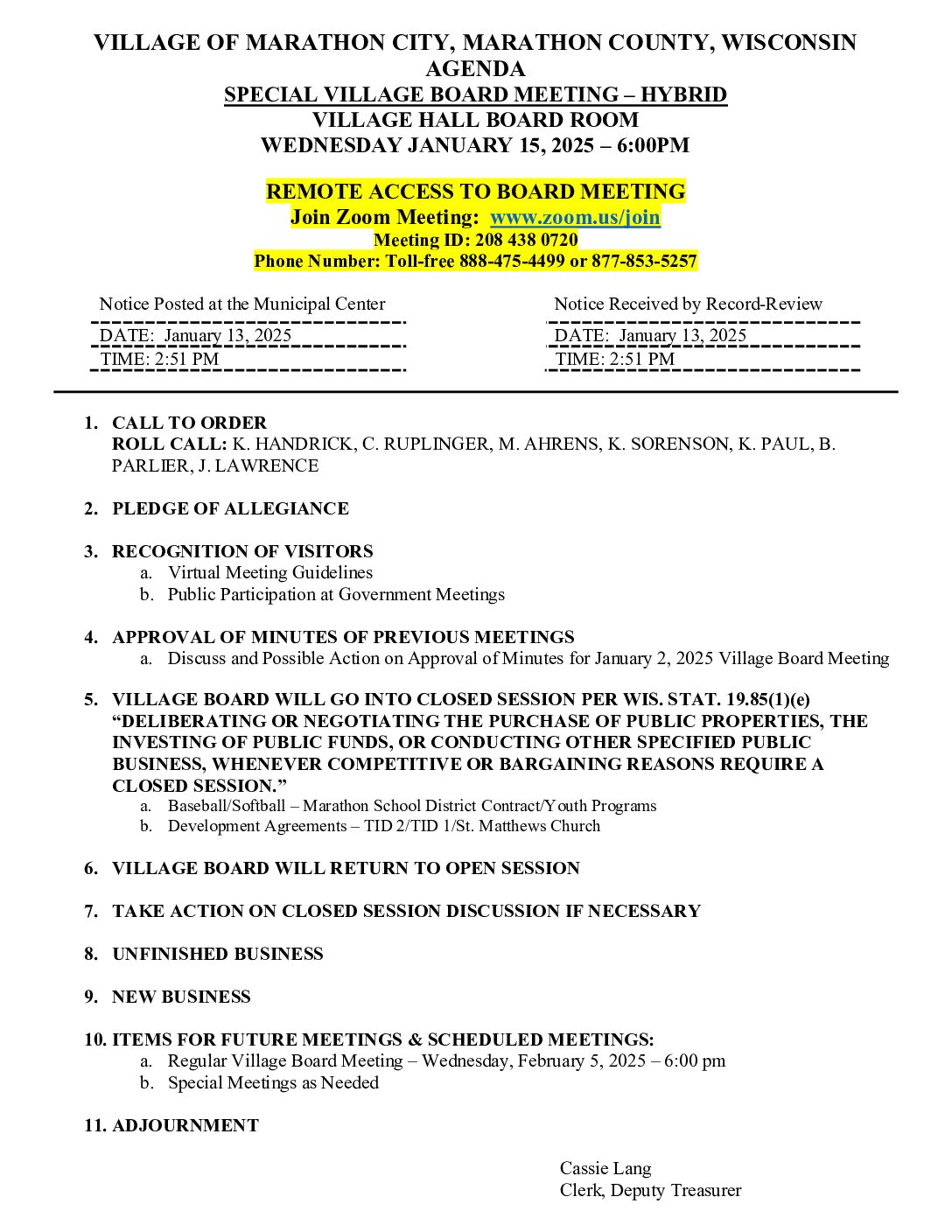 Village Packet 01.15.2025 – Special