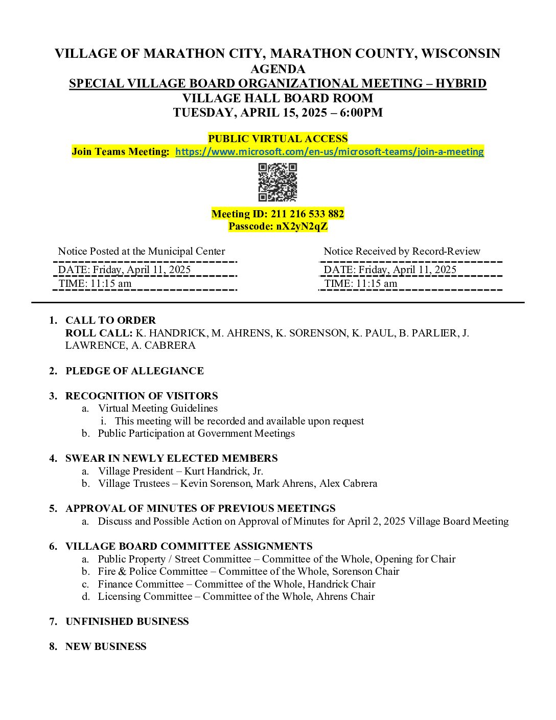 Village Packet 04.15.2025 – Special Organizational