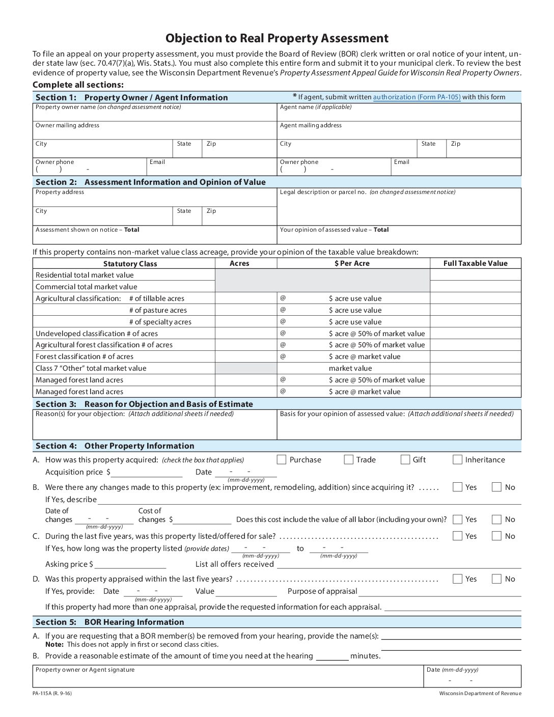 Objection to Real Property – PA-115A