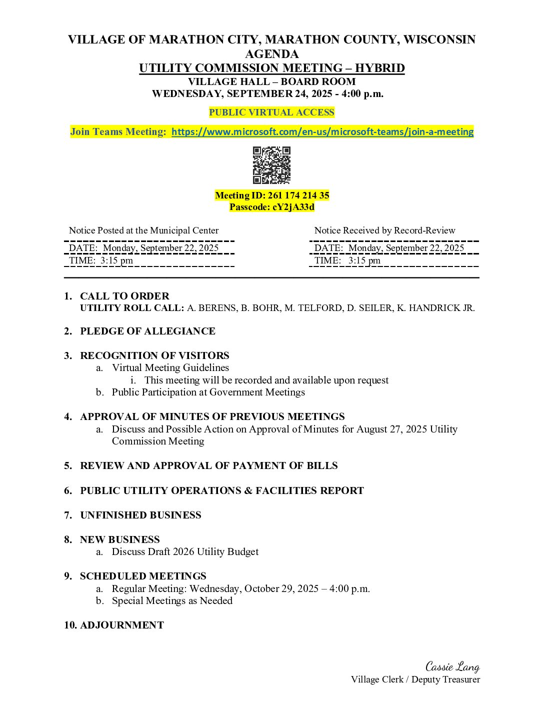 Utility Agenda 09.24.2025