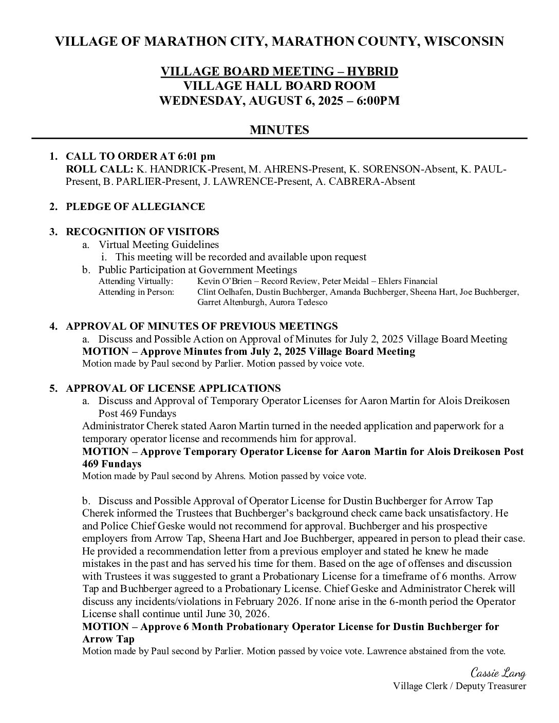 Village Minutes 08.06.2025