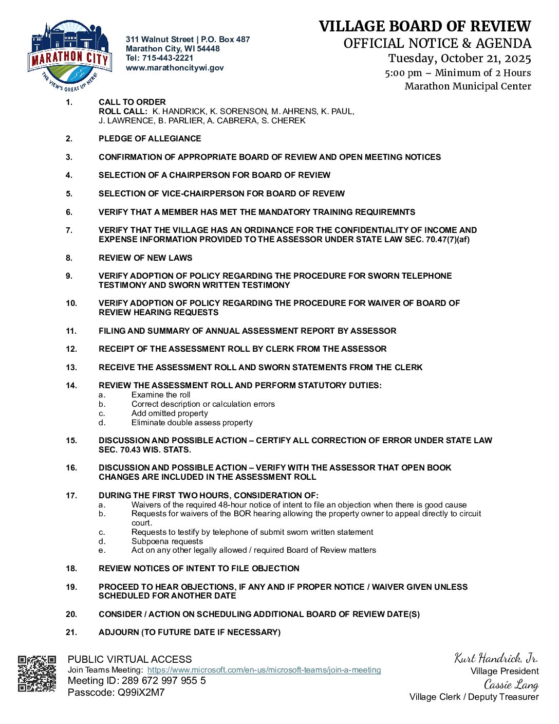 Board of Review Agenda 10.21.2025
