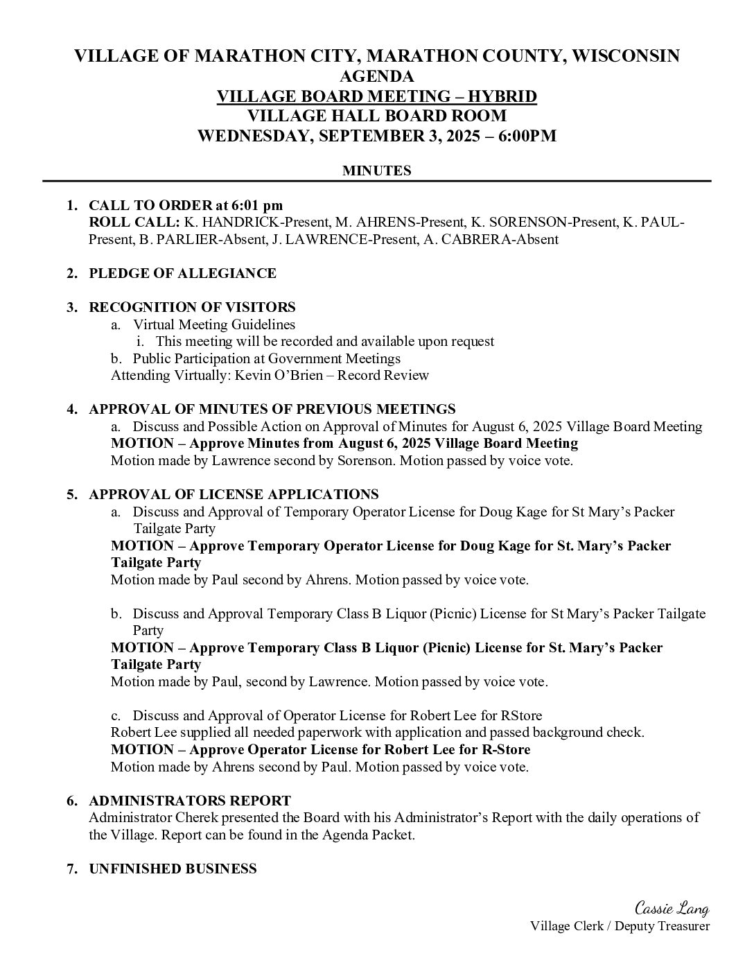 Village Minutes 09.03.2025