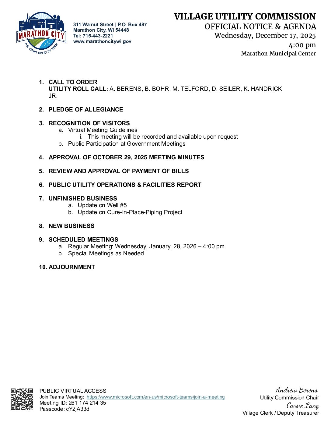 Utility Agenda 12.17.2025