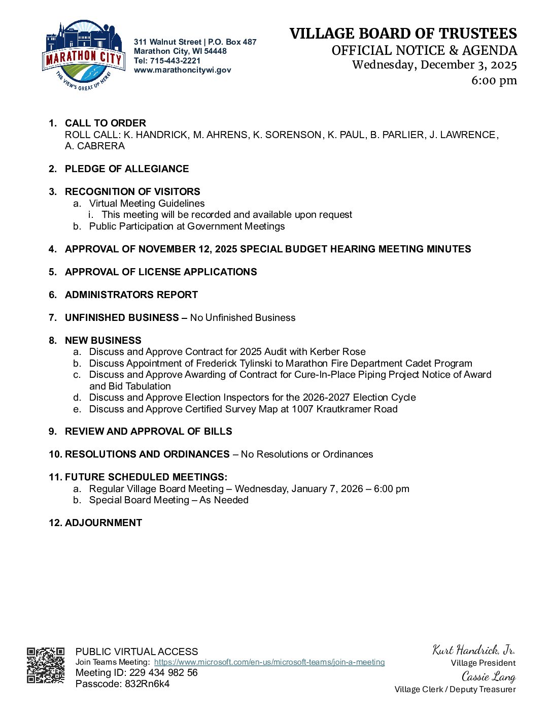 Village Agenda 12.03.2025