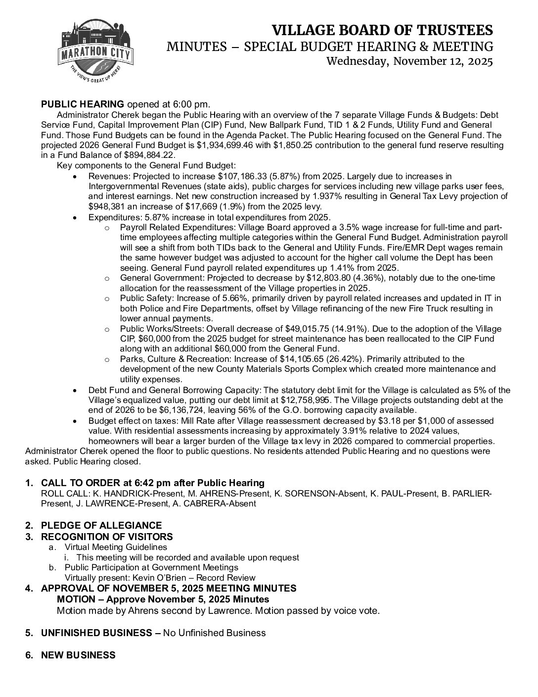 Village Minutes 11.12.2025