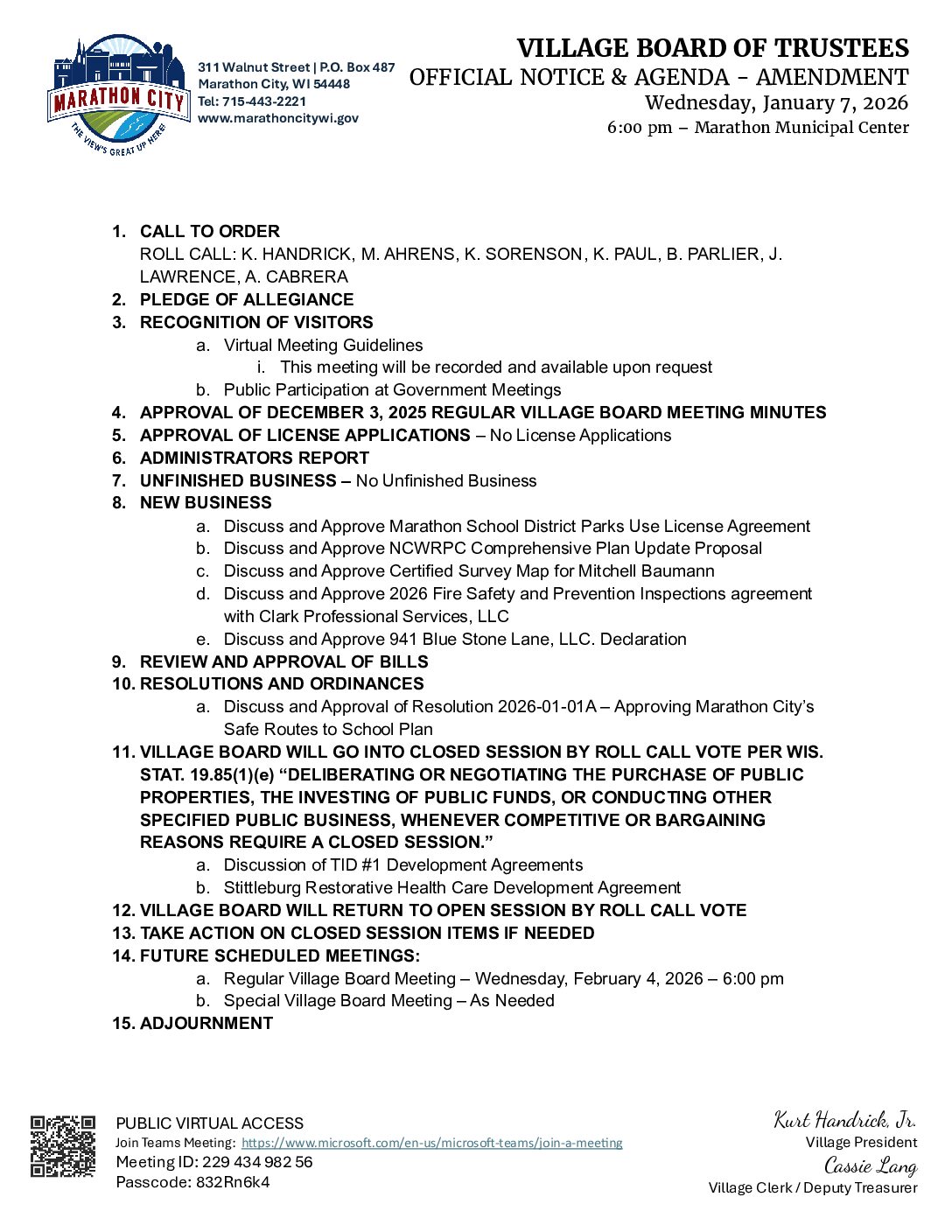 Village Agenda 01.07.2026