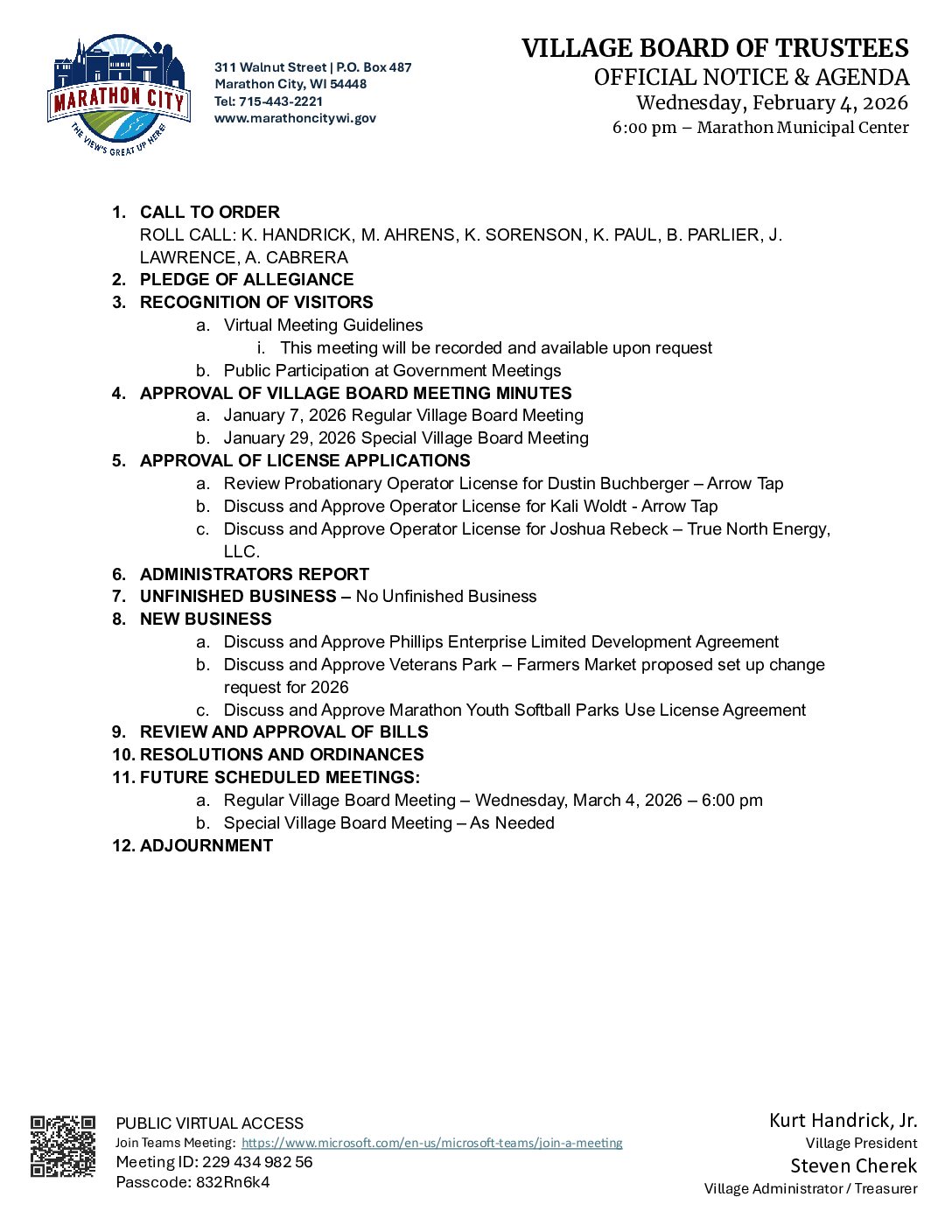 Village Agenda 02.04.2026