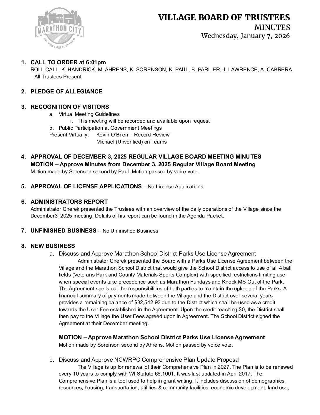 Village Minutes 01.07.2026