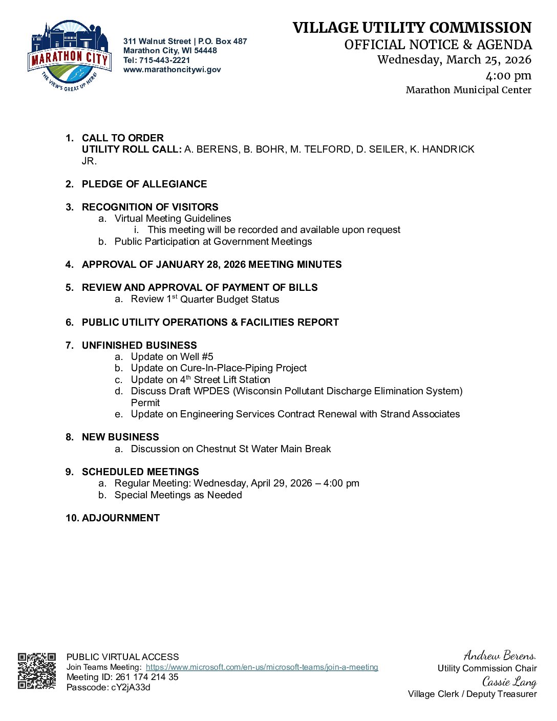 Utility Agenda 03.25.2026