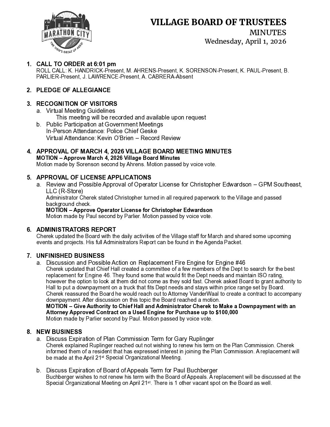 Village Minutes 04.01.2026