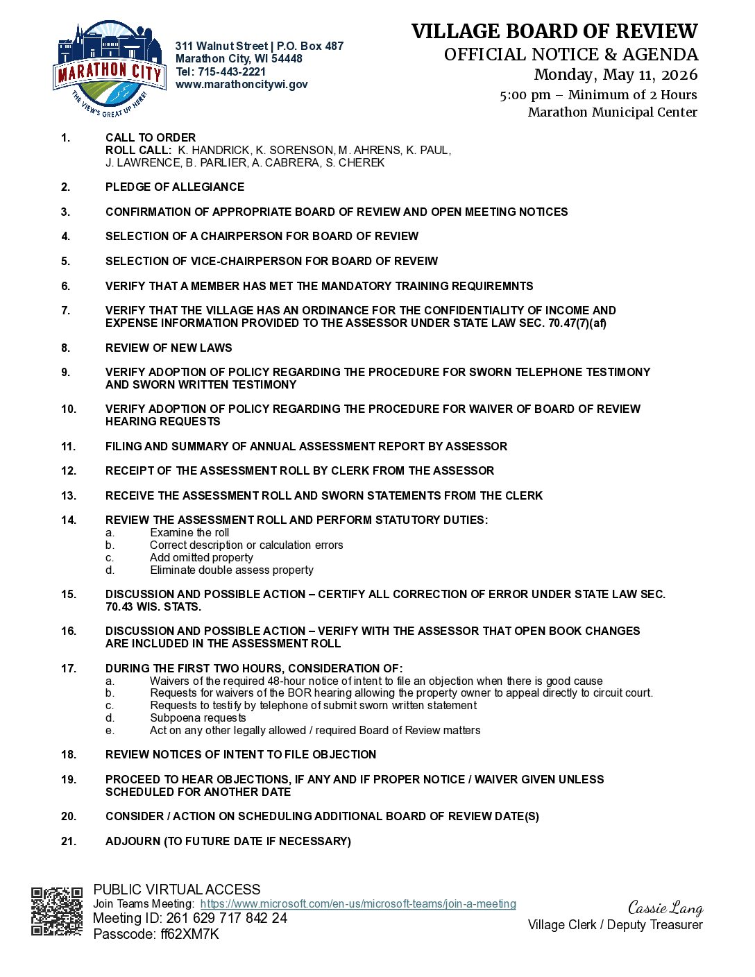 Board Of Review Agenda 05.11.2026