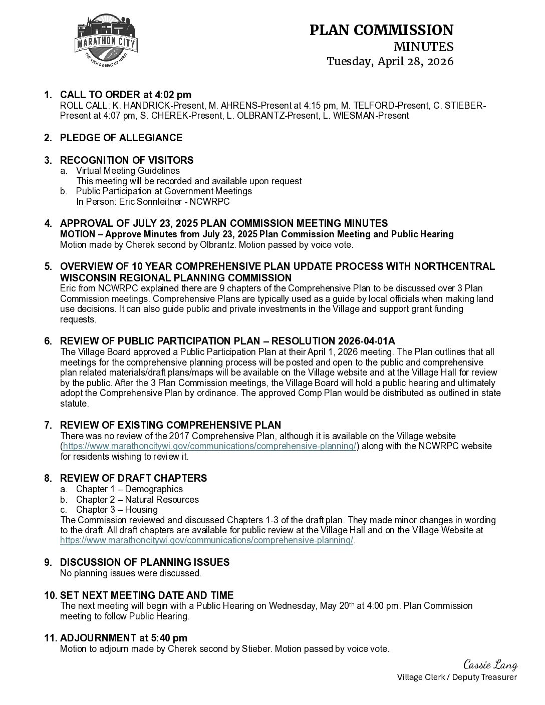 Plan Commission Minutes 04.28.2026