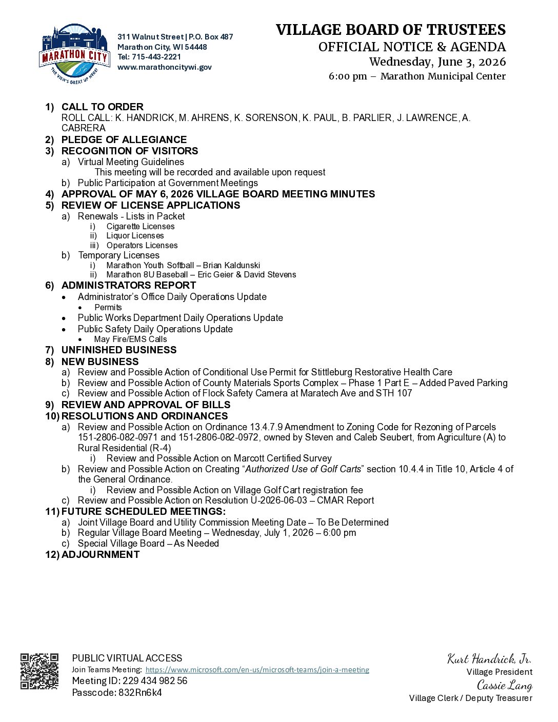 Village Agenda 06.03.2026