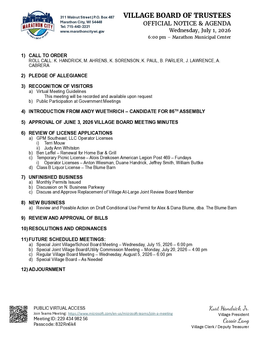 Village Packet 07.01.2026