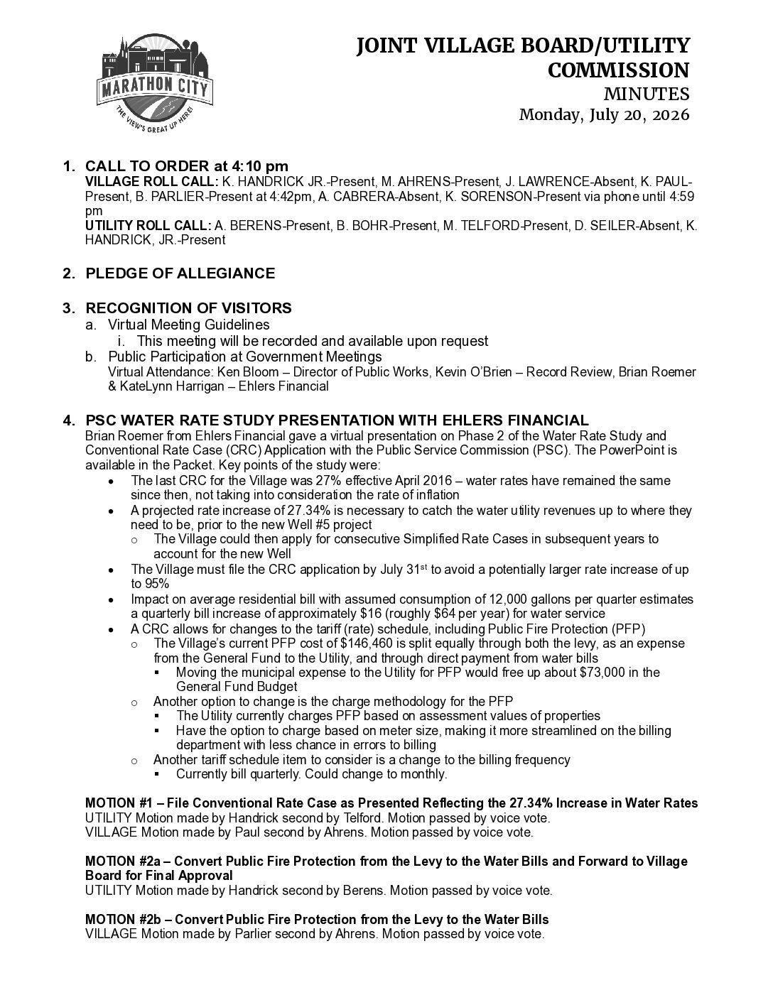 Joint Village-Utility Minutes 07.20.2026