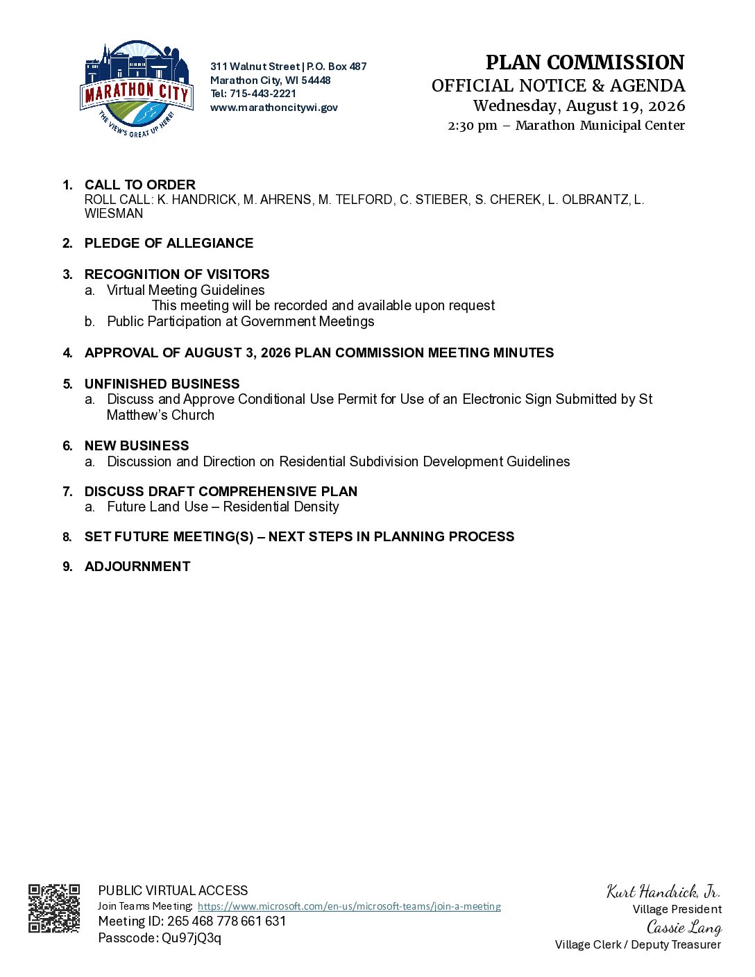 Plan Commission Agenda 08.19.2026