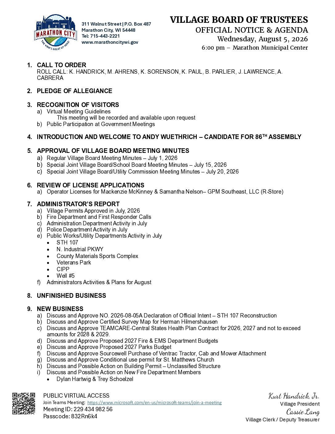 Village Agenda 08.05.2026