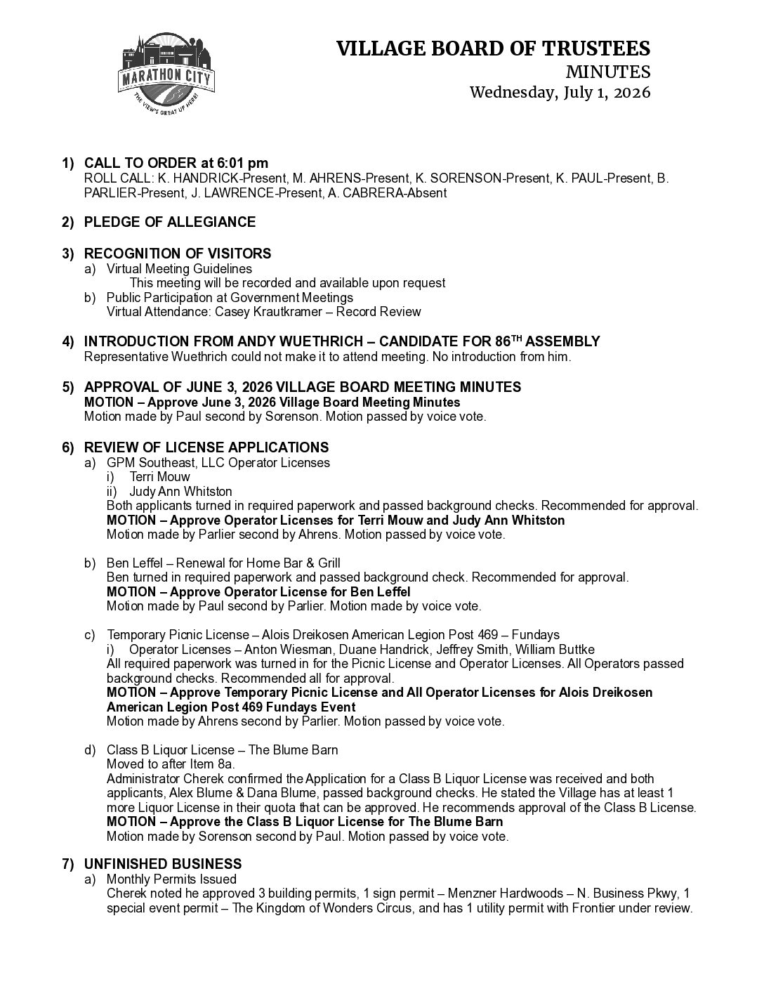 Village Minutes 07.01.2026