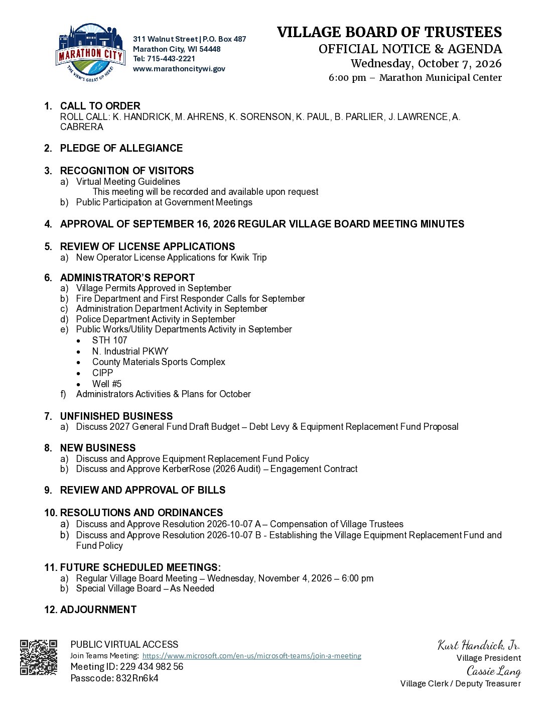 Village Packet 10.07.2026